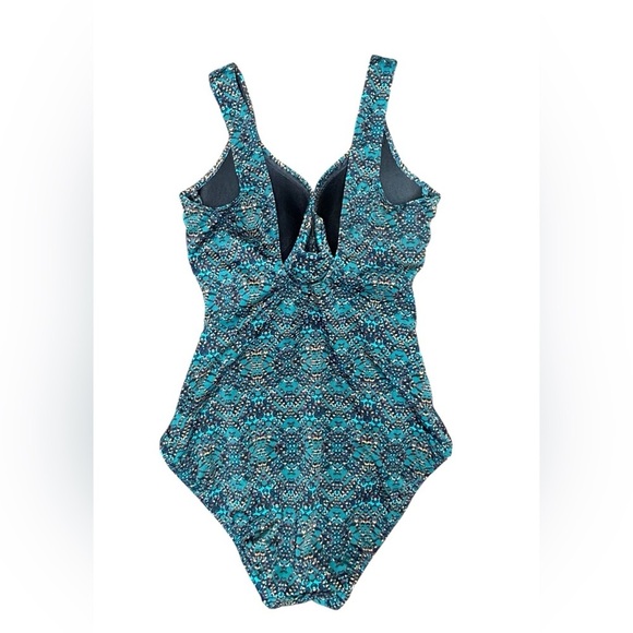 Miraclesuit Thebes Criss Cross Escape 1PC Swimsuit *Teal & Gold Print* Size 10 - Picture 4 of 8